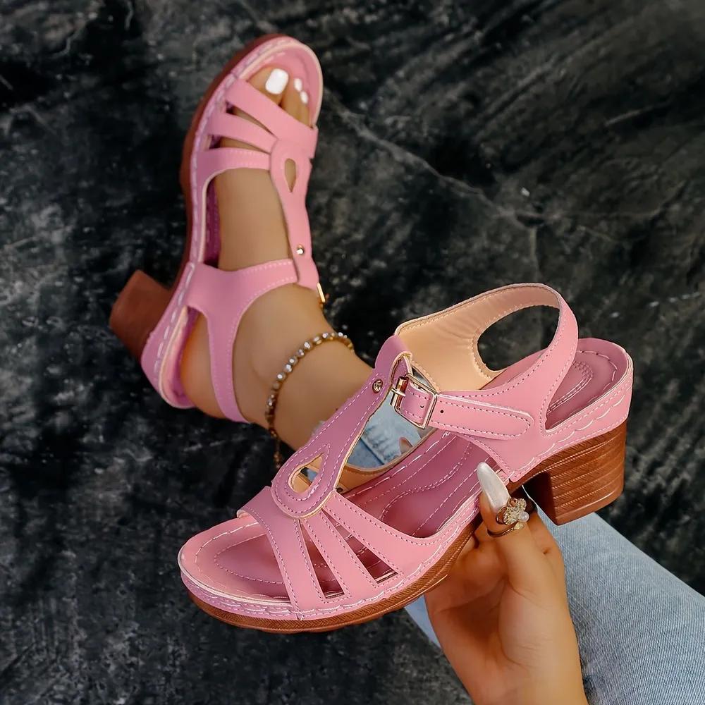 Women High Heels Sandals Light PU Leather Sandals Summer Open Toe Fish Mouth Sandal Fashion Thick Heels Women Platform Sandalias