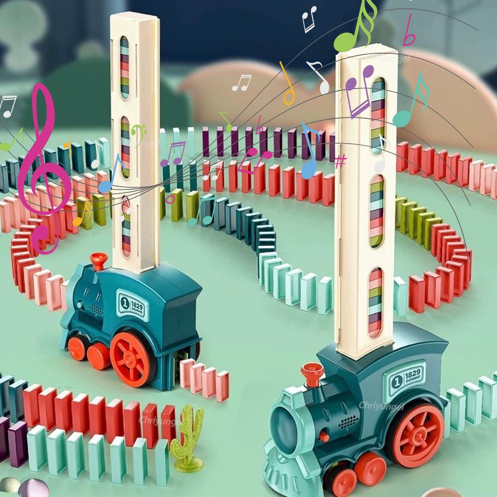 Domino Train for Kids Automatic Laying Electric Car Colorful Dominoes Set Brick Blocks Kits Games Educational Toys Girl Boy Gift