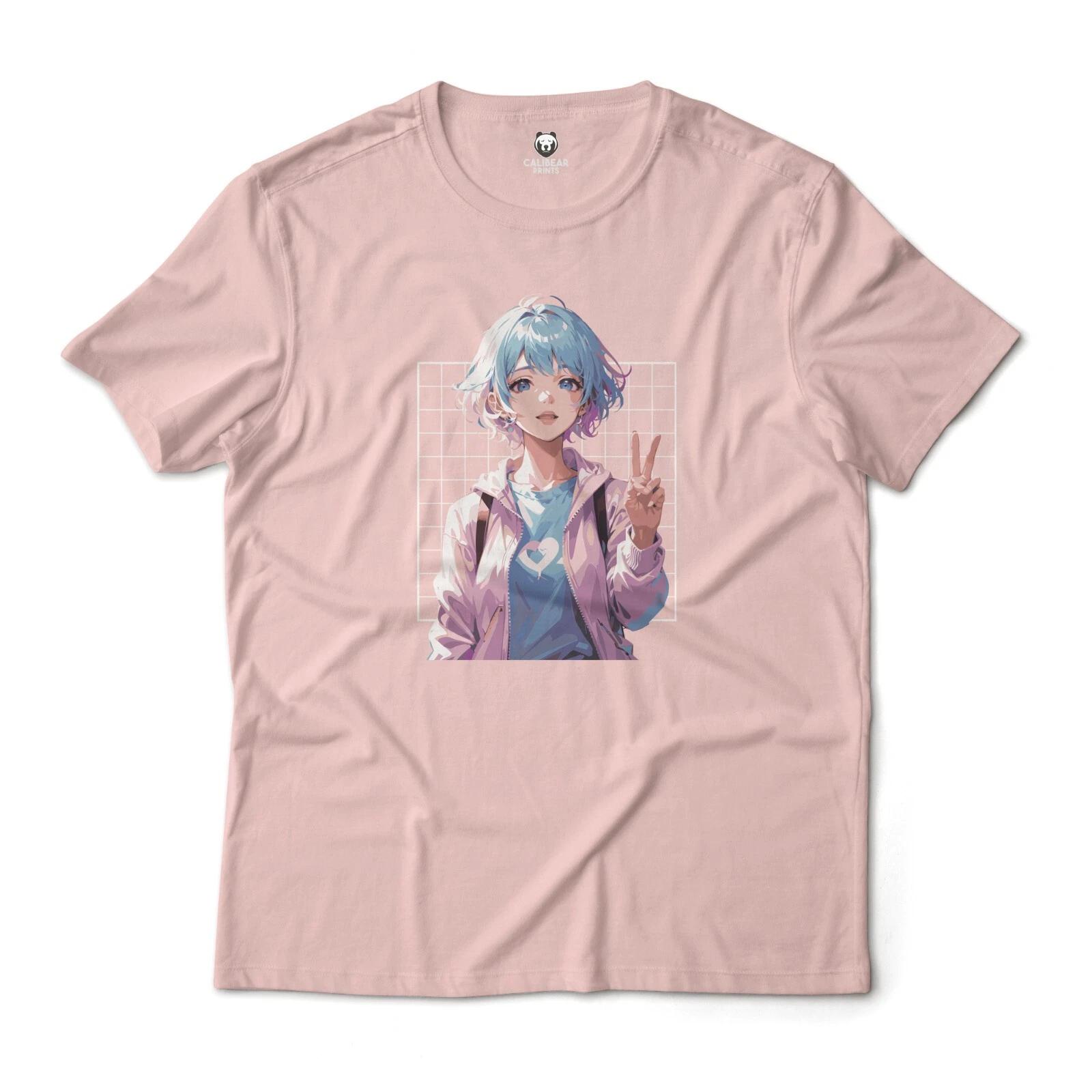 Minimalist Anime Girl Holding A Peace Sign Aesthetic Graphic T-T-Shirt Unisex M