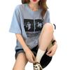 Summer new American printed lower clothes missing medium and long loose top white short-sleeved T-shirt women's ins tide