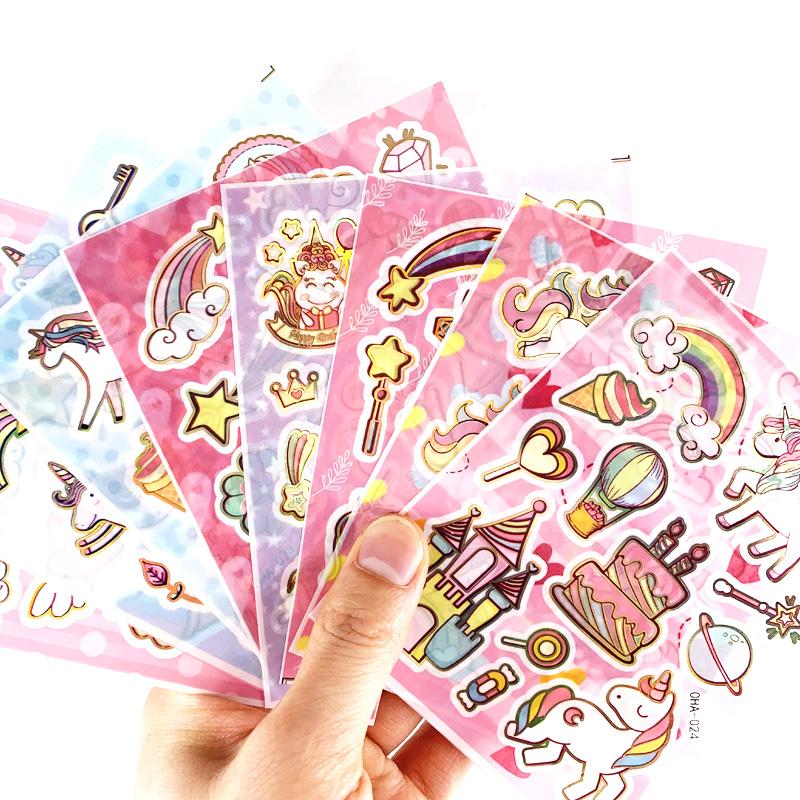 8 Sheets/Set Cartoon Kawaii Unicorn Hot Stamping Shiny PVC Transparent Stickers for Kids Scrapbook Handbook Decoration