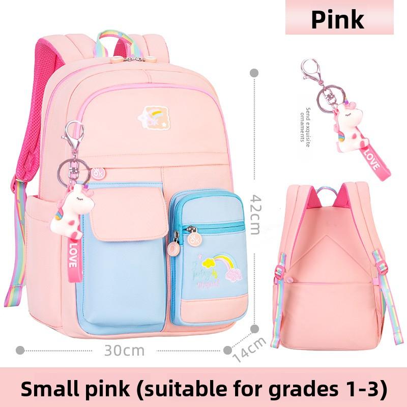 2 Size Primary Backpack with Pendant for Girls Aged 6-12 Lightweight Children's Backpacks Contrasting Color Student School Bags