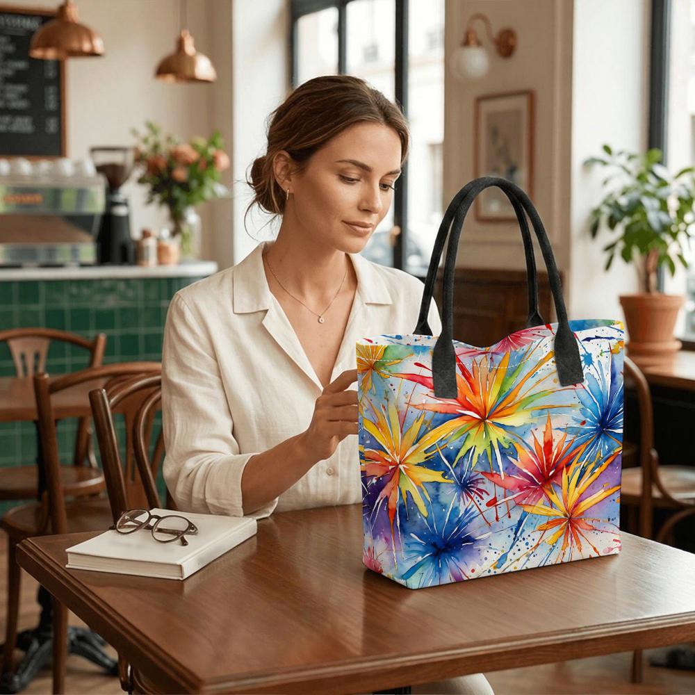 Watercolor Floral Print Tote Bag Casual Large Capacity Daily Shoulder Handbag
