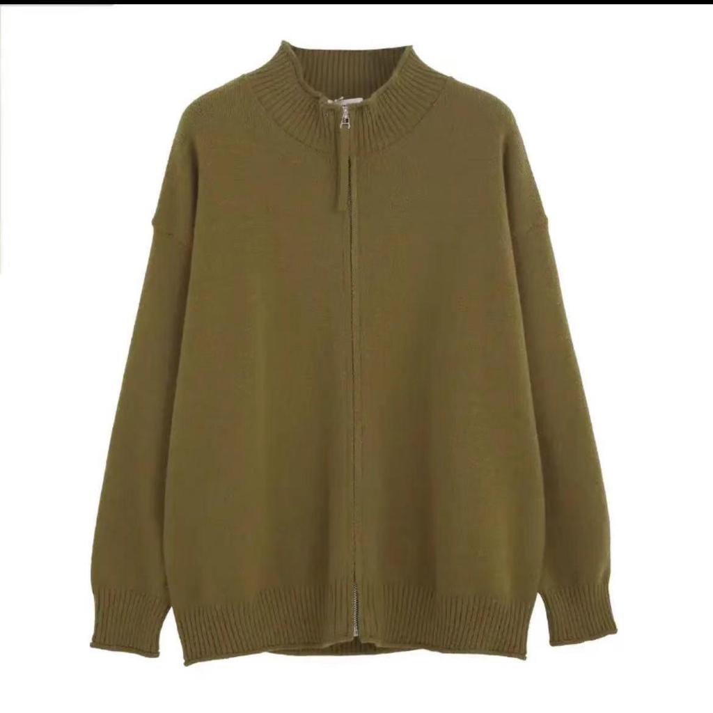 Men's Korean Style Stand Collar Zipper Knit Cardigan - Autumn/Winter Casual Loose Fit