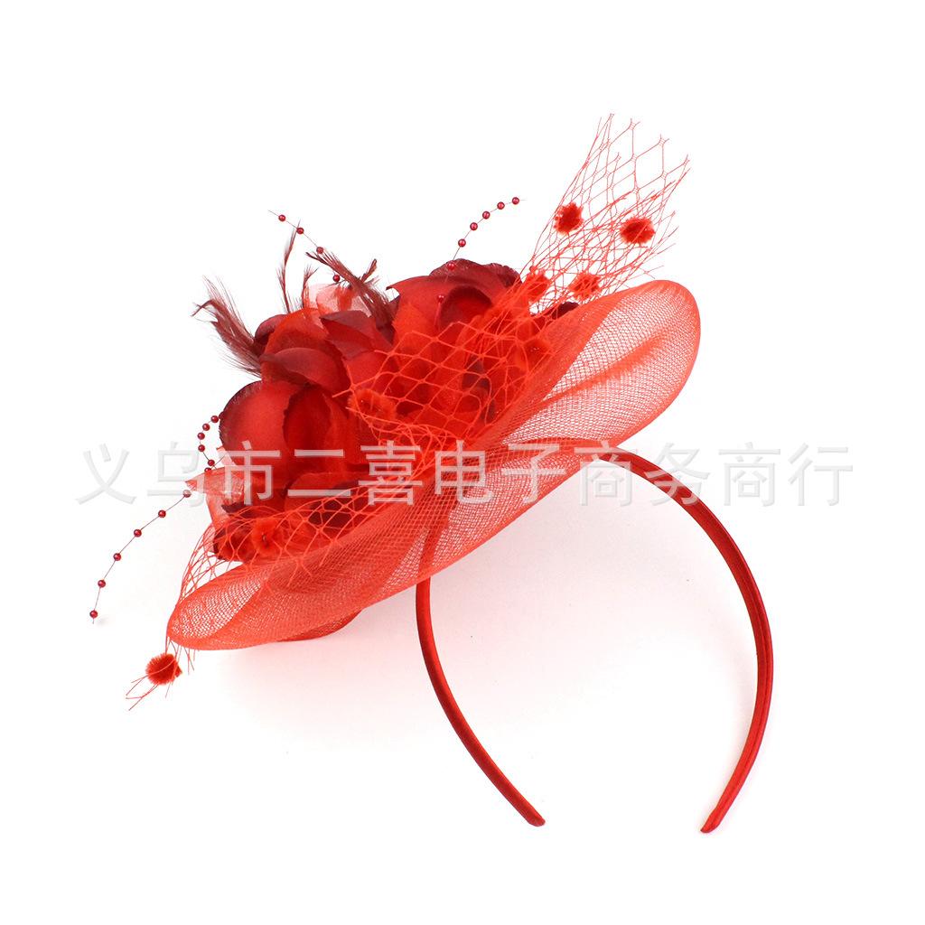 Europe and the United States new feather headdress bridal mesh hairpin bow top hat hair accessories headband jewelry