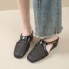 Summer Heightened Woven Hollow Wedge Slippers New Square Toe Metal Chain Lightweight Breathable Slip-on Slippers