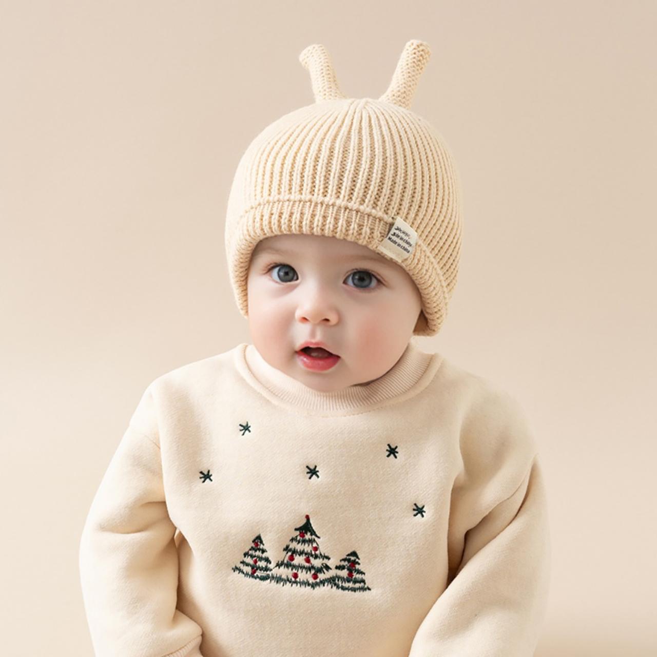 

Baby Autumn Winter Knitted Beanie Cute Newborn Boy Girl Warm Hat Solid Color Outdoor Windproof Infant Crochet Cap бежевый