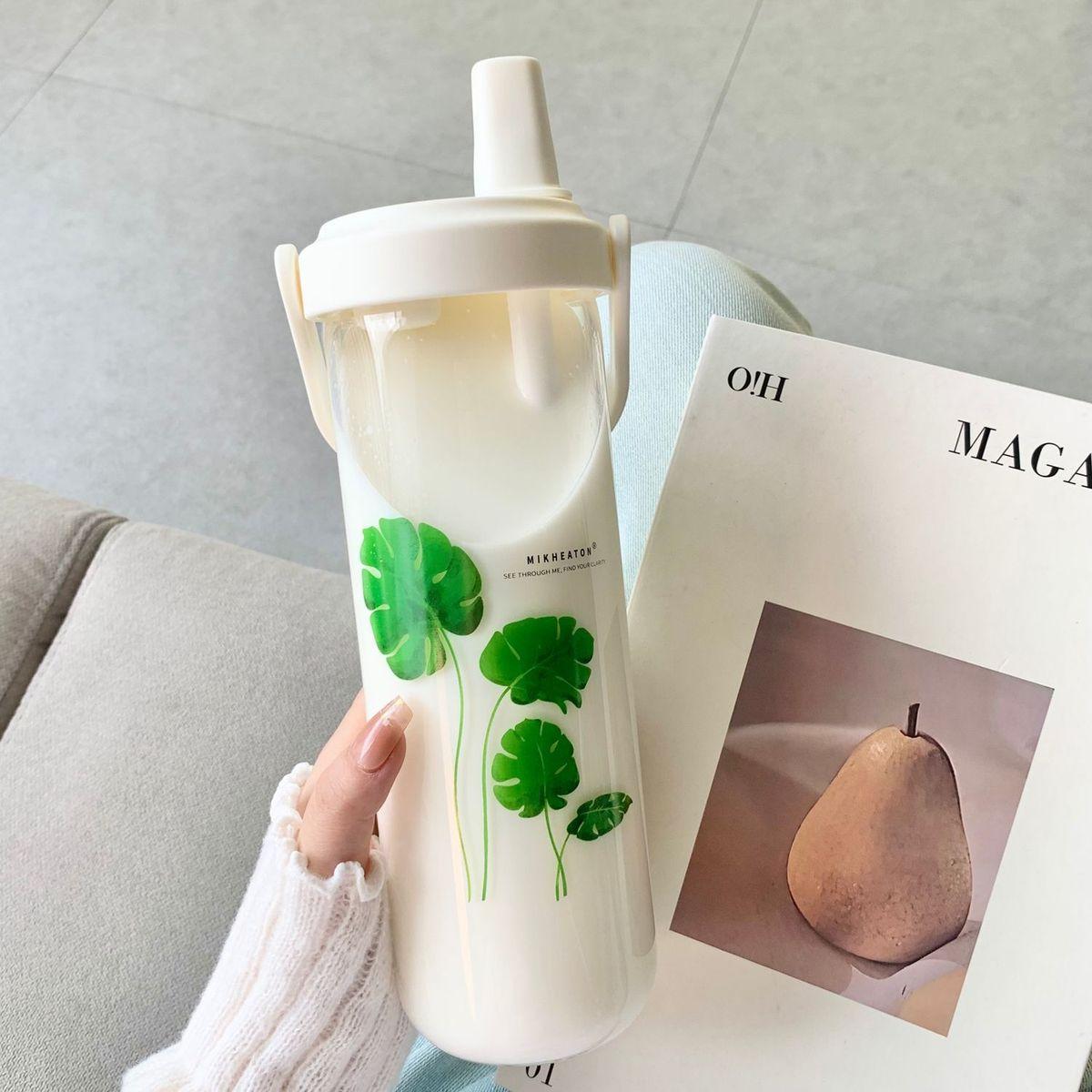 

850ML Large Capacity Glass Straw Water Bottle With Lid Handle Milk Tea Cup High Temperature Resistant Water Cup Drinking Bottle 850ml белый