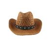 Hollow Out Bead Belt Decor Western Cap for Outdoor, Beach, Party Women Wide Brim Straw Cowgirl Hat Stylish Panama Beach Caps
