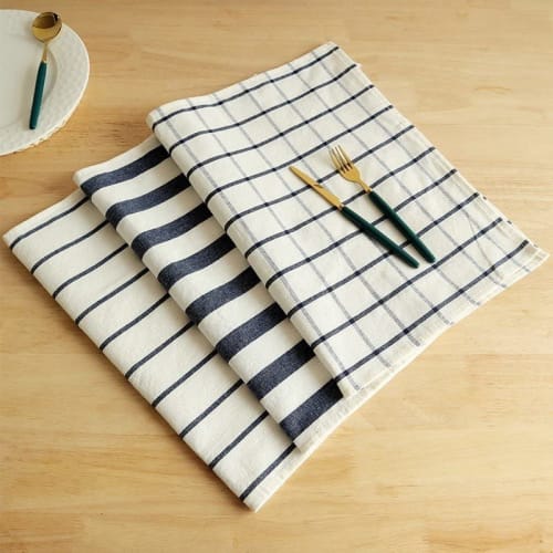 100% Cotton Placemats, Stylish, Scandinavian, Western-Style, Restaurant-Style, Non-Slip, Friction-Resistant, Gorgeous Blue Gingham Stripe Pattern, Mac