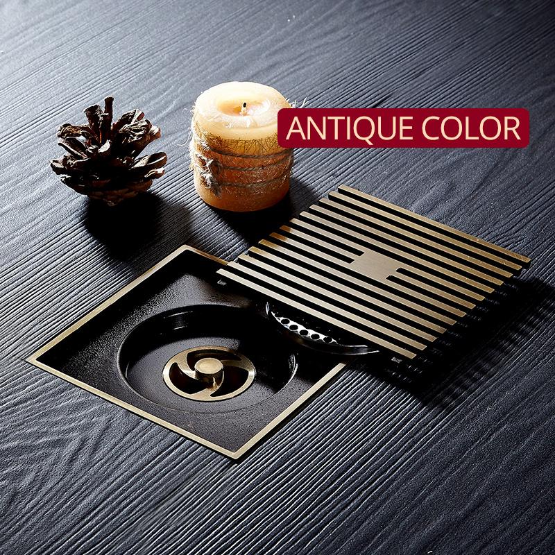 Shower Drains 12*12cm Square Bath Drains Strainer Hair Antique Brass Art Carved Bathroom Floor Drain Waste Grate Drain 811529F