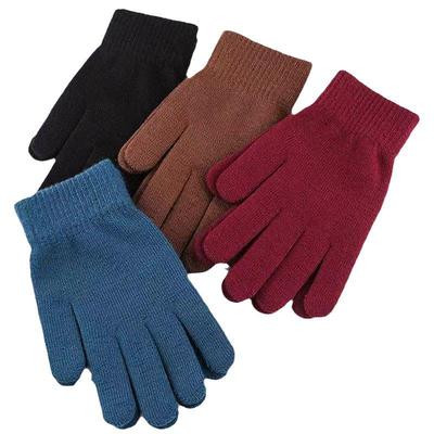 Adult Full Finger Wool Gloves - Warm, Thickened, Knitted, Solid Color for Autumn and Winter