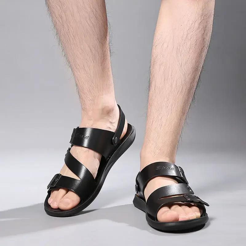 New Men's Sandals Solid Color PU Men's Summer Casual Comfortable Open Toe Sandals Soft Beach Shoes Men's Sandals Plus Size 48