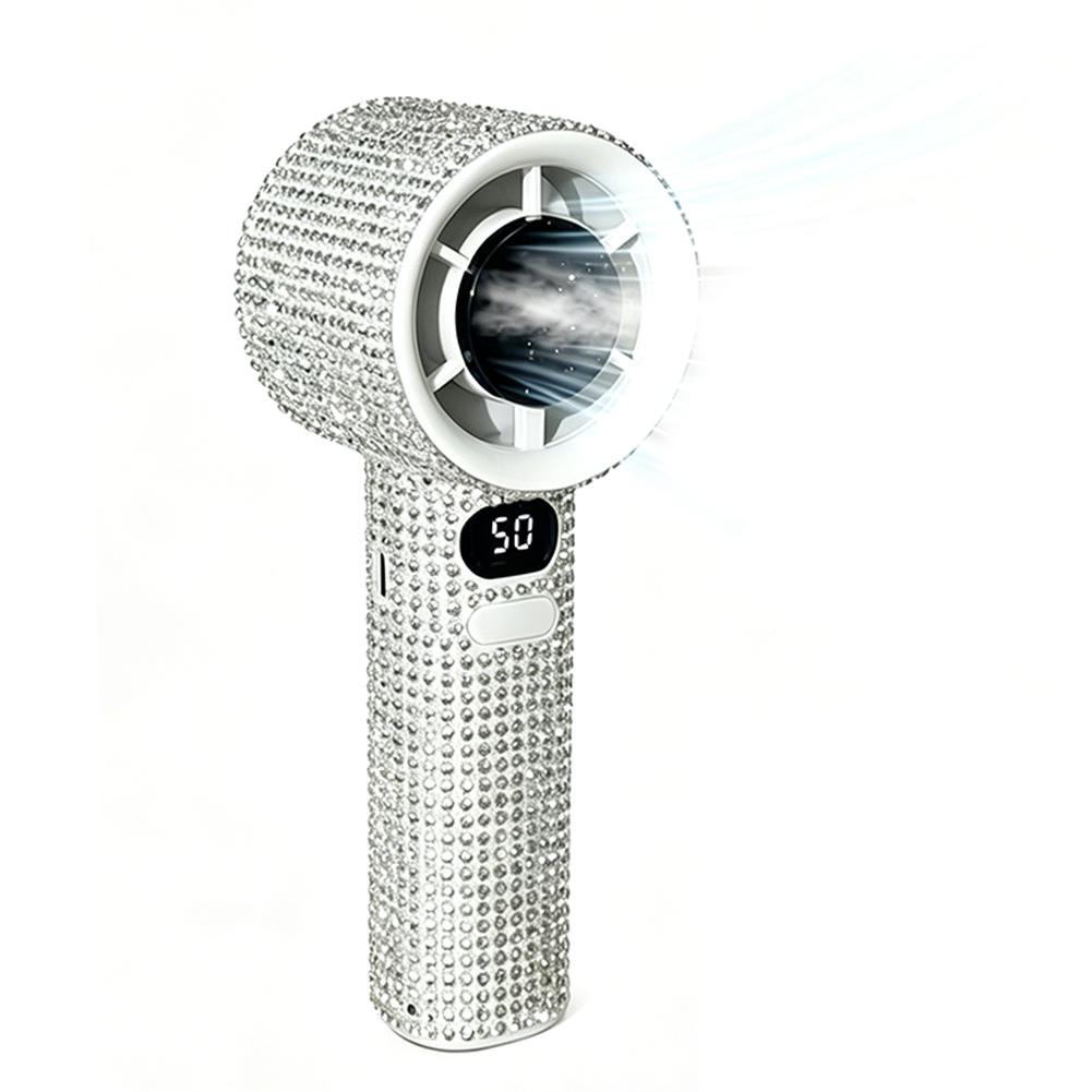 Luxury Diamond Handheld Fan 3 Gears Portable Turbo Fan Rhinestone Bling Personal Cooling Fan With Digital Display