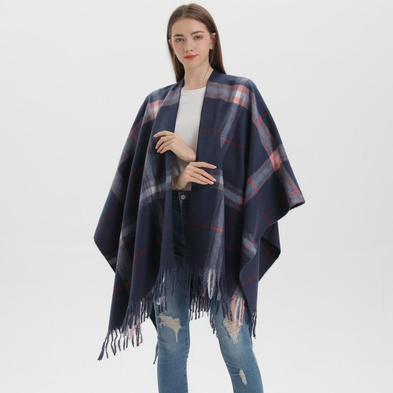 Autumn and Winter Shawl Classic Bag Fashion Catwalk Cape Cape Imitation Cashmere Split-ended Thermal Scarf
