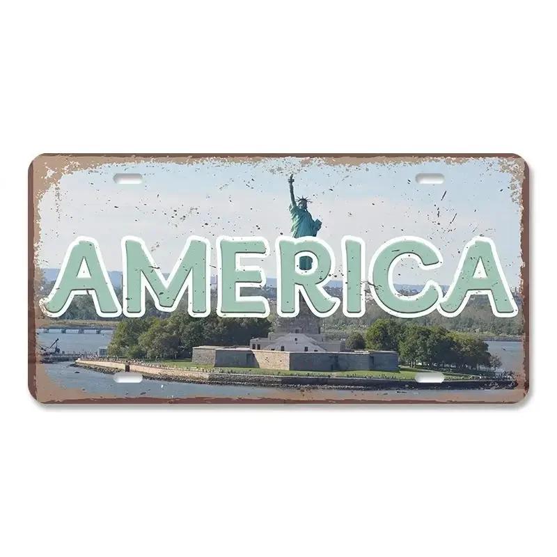 Vintage Metal Tin Signs Decors Country Capital City License Plate Retro America France Brazil Turkey Metal Posters Cafe Club Bar