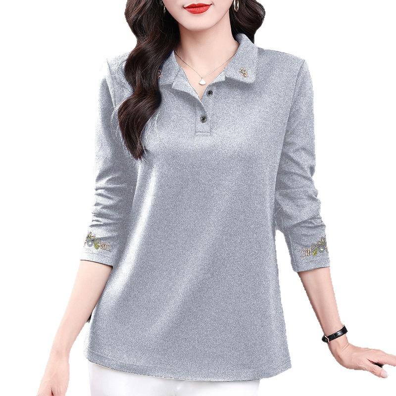 Fashionable Long Sleeve Polo Shirt Women's Base Shirt Turn-down Collar plus Size Ladies' Spring Autumn Style Casual Wear