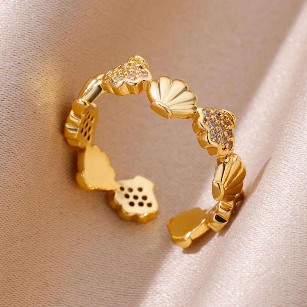 Hot-selling ocean wind starfish shell stainless steel open ring gold-plated women's vacation jewelry