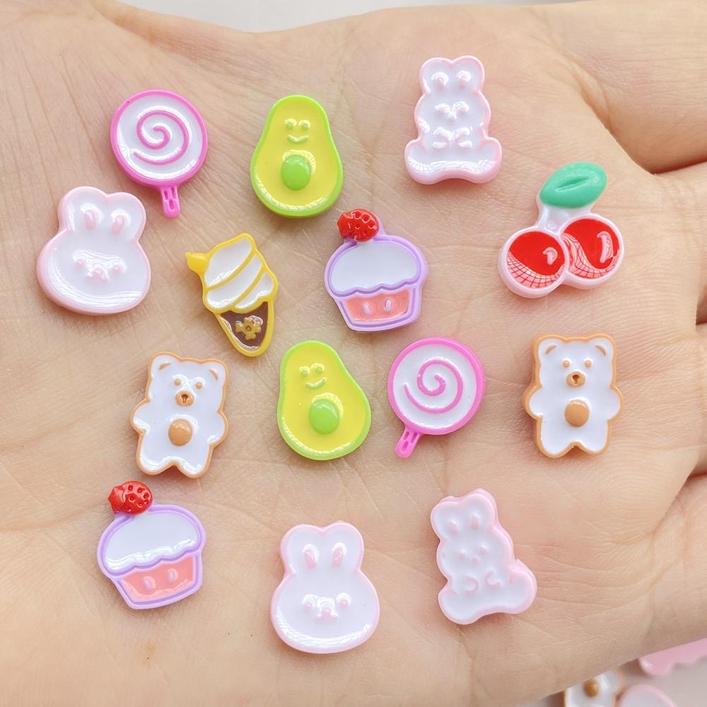 50Pcs Cute Resin Cartoon Strawberries, Cherries, Lollipops, Cakes Flat Back Scrapbooking DIY Jewelry Craft Decoration Accessorie
