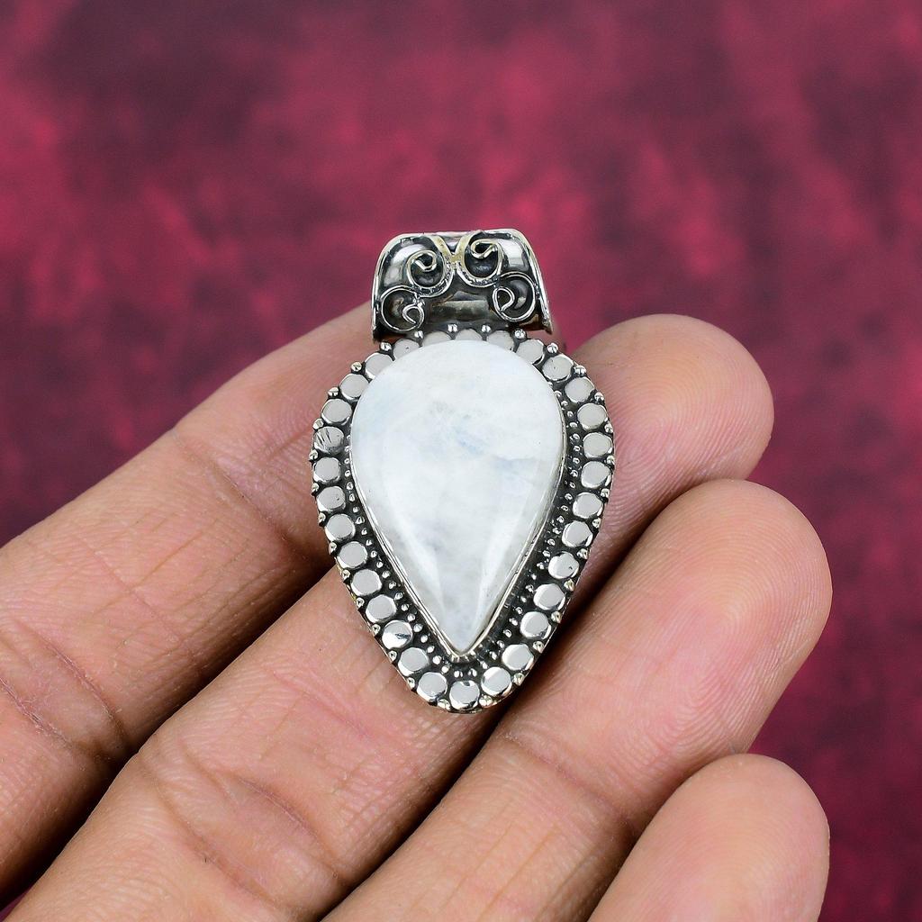 Moonstone 925 Solid Sterling Silver Pendant, Handmade Gemstone Pendant , Gift For Mom Antique Jewelry