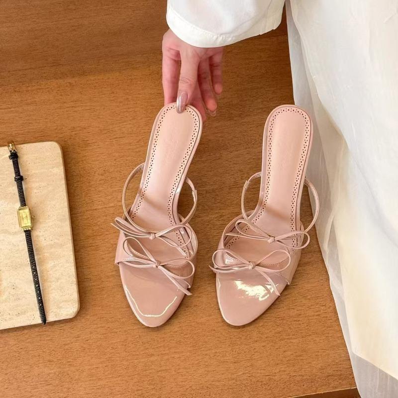 

Fashion Beautiful Butterfly Knot Line with High Heels Slippers Summer New Pointed Fine Heels Open Toe Non-slip Sandals Zapatos Mujer 40 розовый