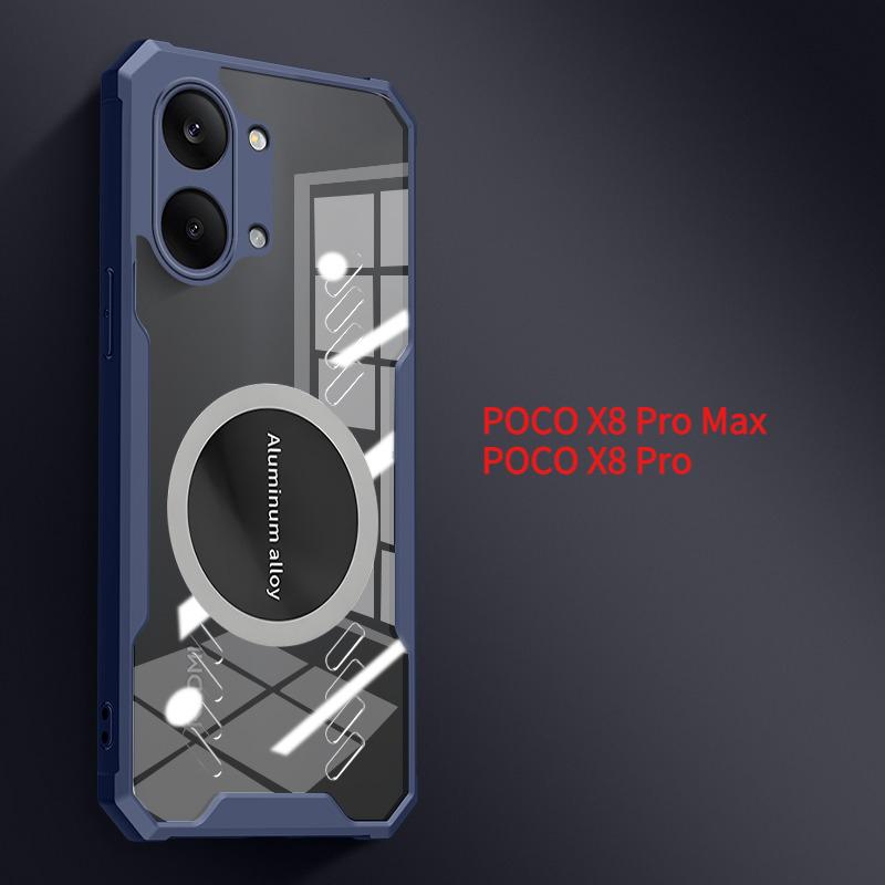 Chłodząca przezroczysta akrylowa magnetyczna obudowa samochodowa z uchwytem do POCO X8 Pro/X8 Pro Max Redmi Turbo 5 5 Max poduszka powietrzna odporna na wstrząsy przezroczysta osłona