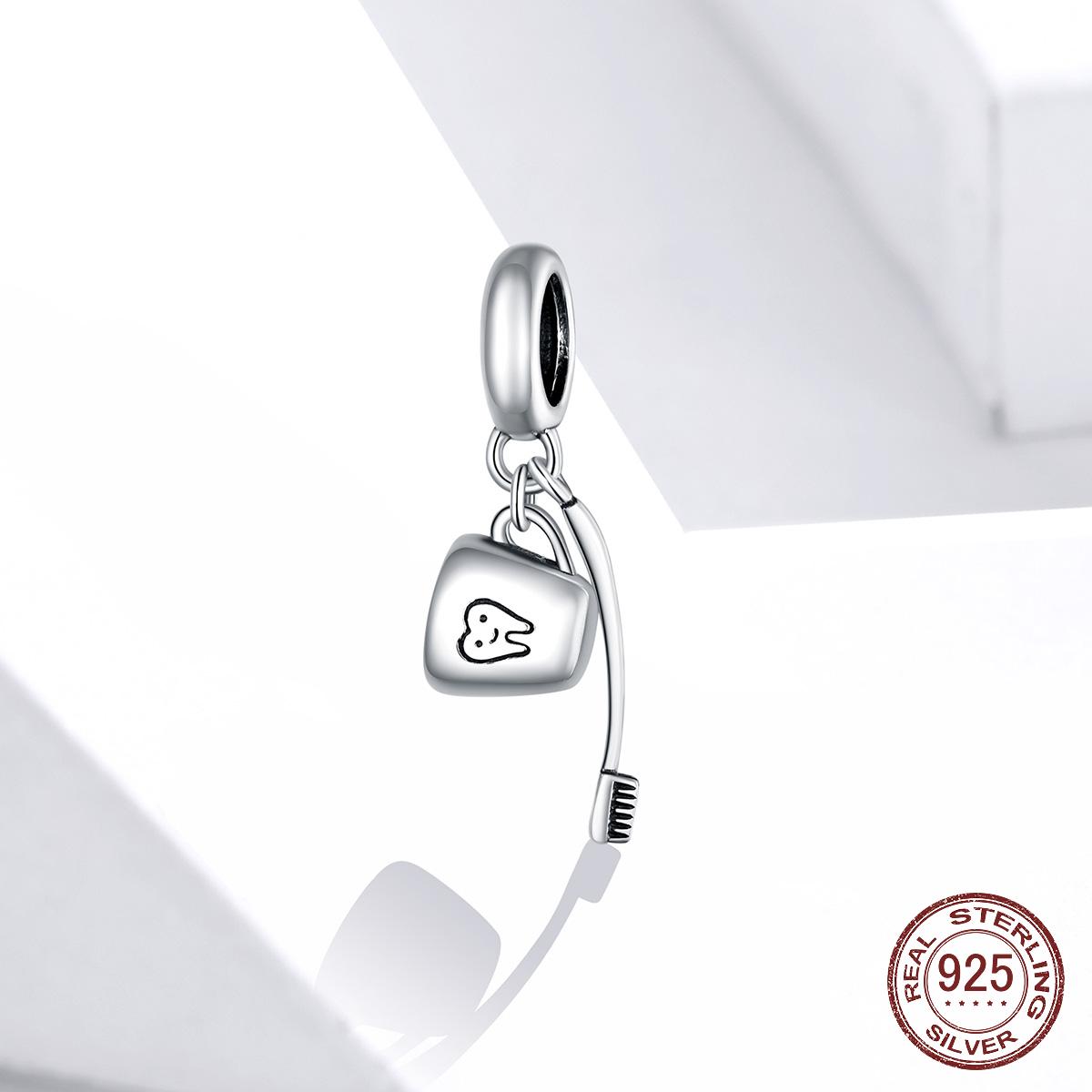 

925 стерлингового серебра зубная щетка и жидкость для полоскания рта Чашечка Шарм для DIY Браслет Бренд Женское серебро Ювелирные изделия