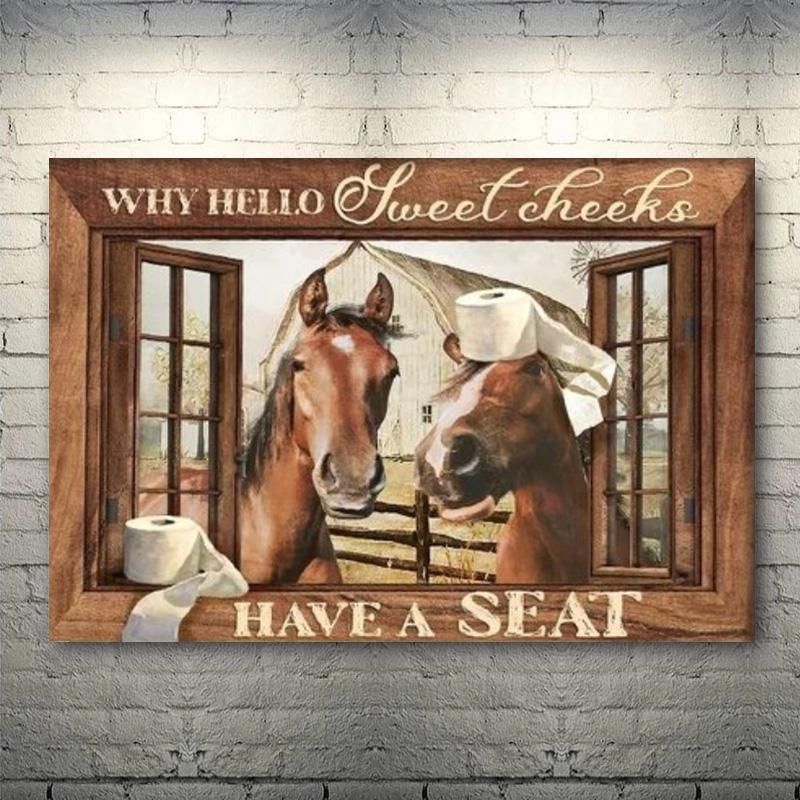 "Have a seat" Cows By The Window Poster Vintage Animals Cow Donkey Canvas Painting Farmhouse Wall Art Pictures Farm Home Decor