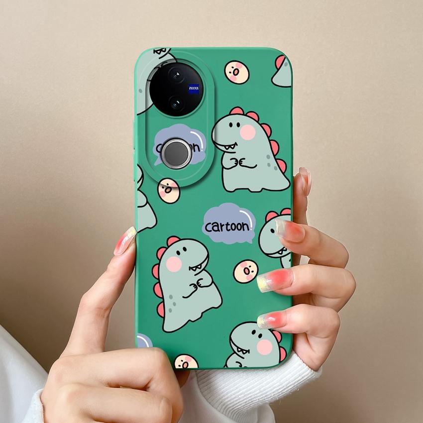 For Vivo V50 Y16 Y31 Y53S Y55 IQOO Z10X Y51 Y70 Phone Bags Naughty Dinosaur Pattern Liquid Silicone Dustproof Full Protective Case For Vivo Back Cover