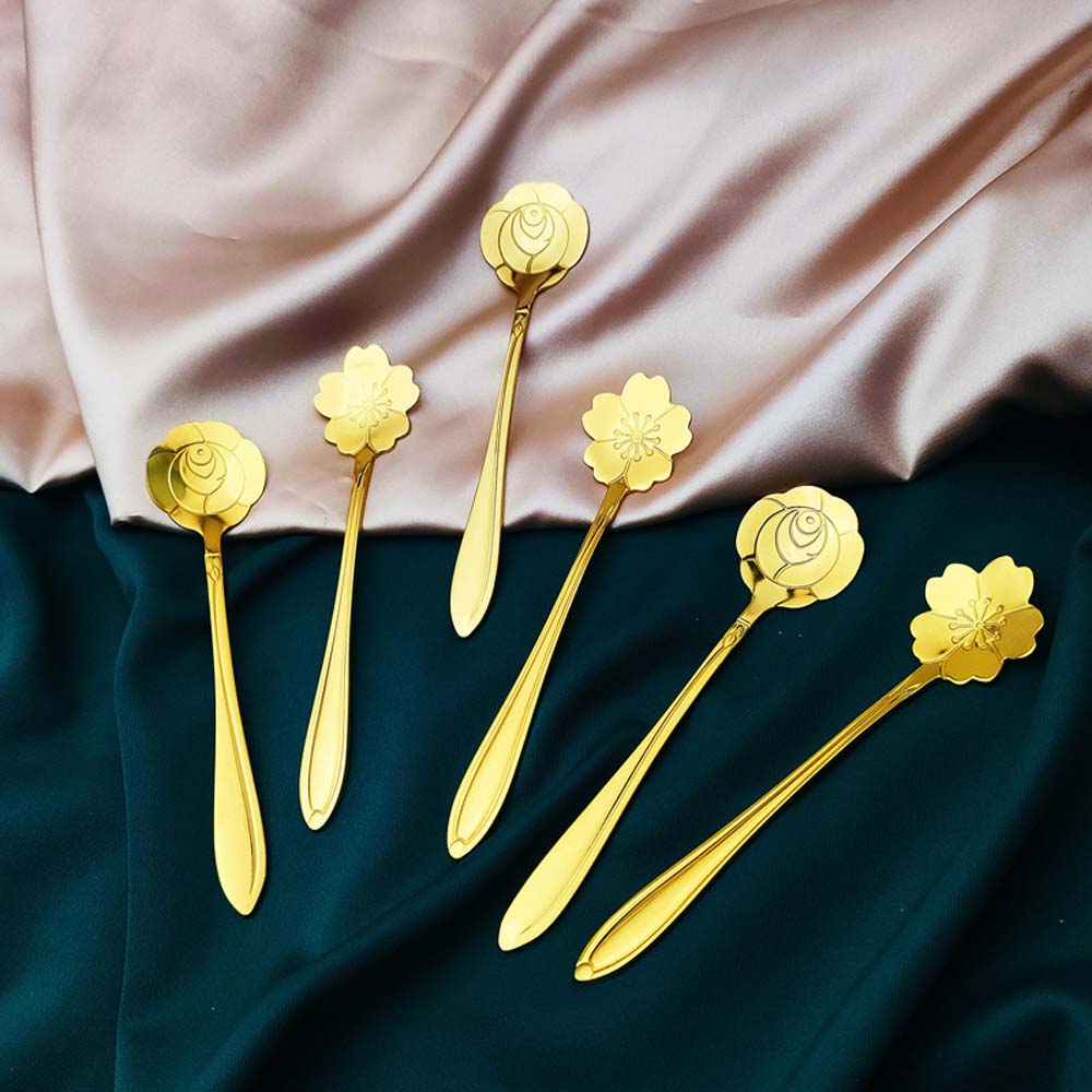 Coffee Dessert Stainless Steel Tableware Bar Tools Cutlery Set Soup Spoon Flower Spoon Set Teaspoon