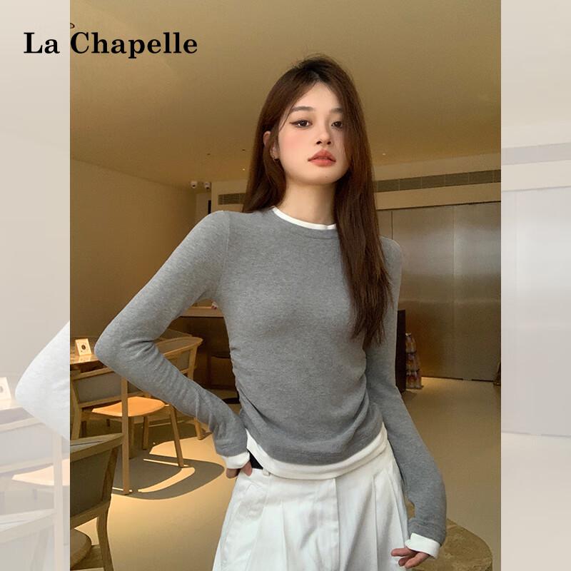 La Chapelle Women's Faux Two-Piece Long Sleeve T-Shirt