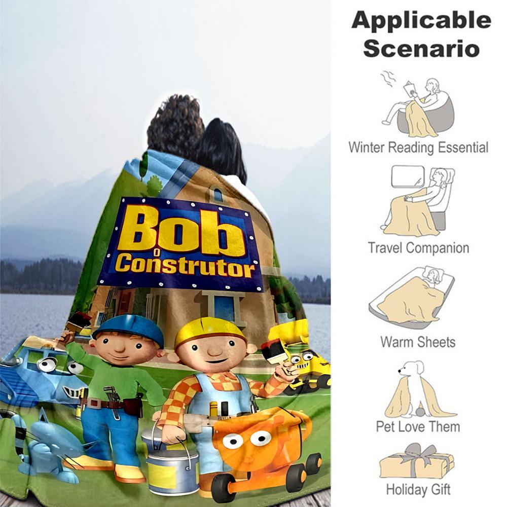 1 Stück Bob der Baumeister Outdoor-Decke Leichte Flanelldecke, Ganzjahresnutzung für Sofa, Bett, Reisen, Camping, Wohnzimmer, Büro, Couch093
