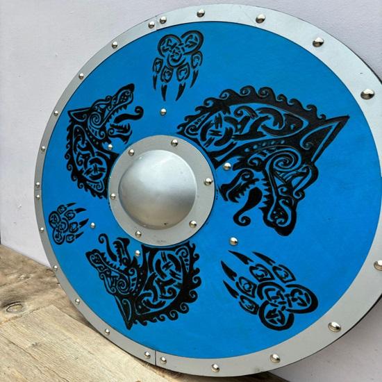 60,96 cm Handgeschnitzter Blauer Drache Wikinger Mittelalterlicher Schild Wanddekoration Geschenk