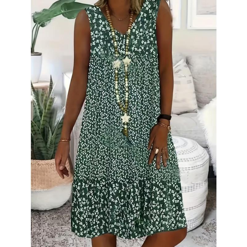 Women's fashionable printed casual sleeveless dress, machine washable, comfortable and versatile