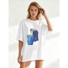 Oversized T Shirt Black Abstract Blue Watercolor Print Casual Wear
