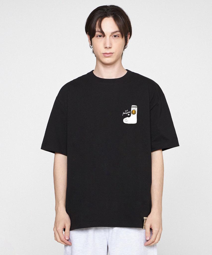 GRAVER [Unisex] Socks Drawing Smile Logo Short Sleeve T-Shirt_Black