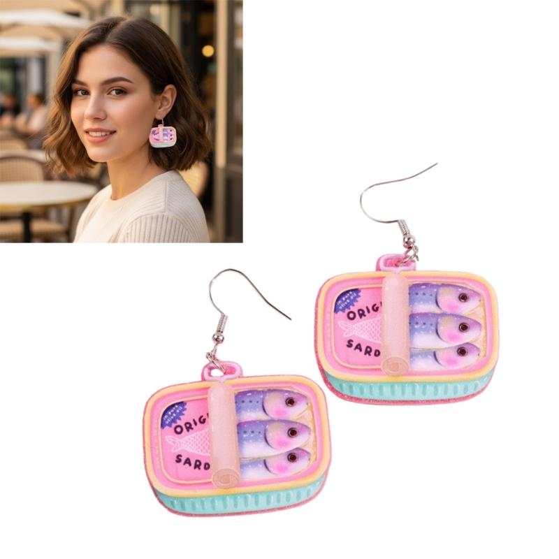 Playful Sardine Tin Inspired Earrings Lightweight Alloy Designs Accessories Colorful Fashion Jewelry For Casual Outfits