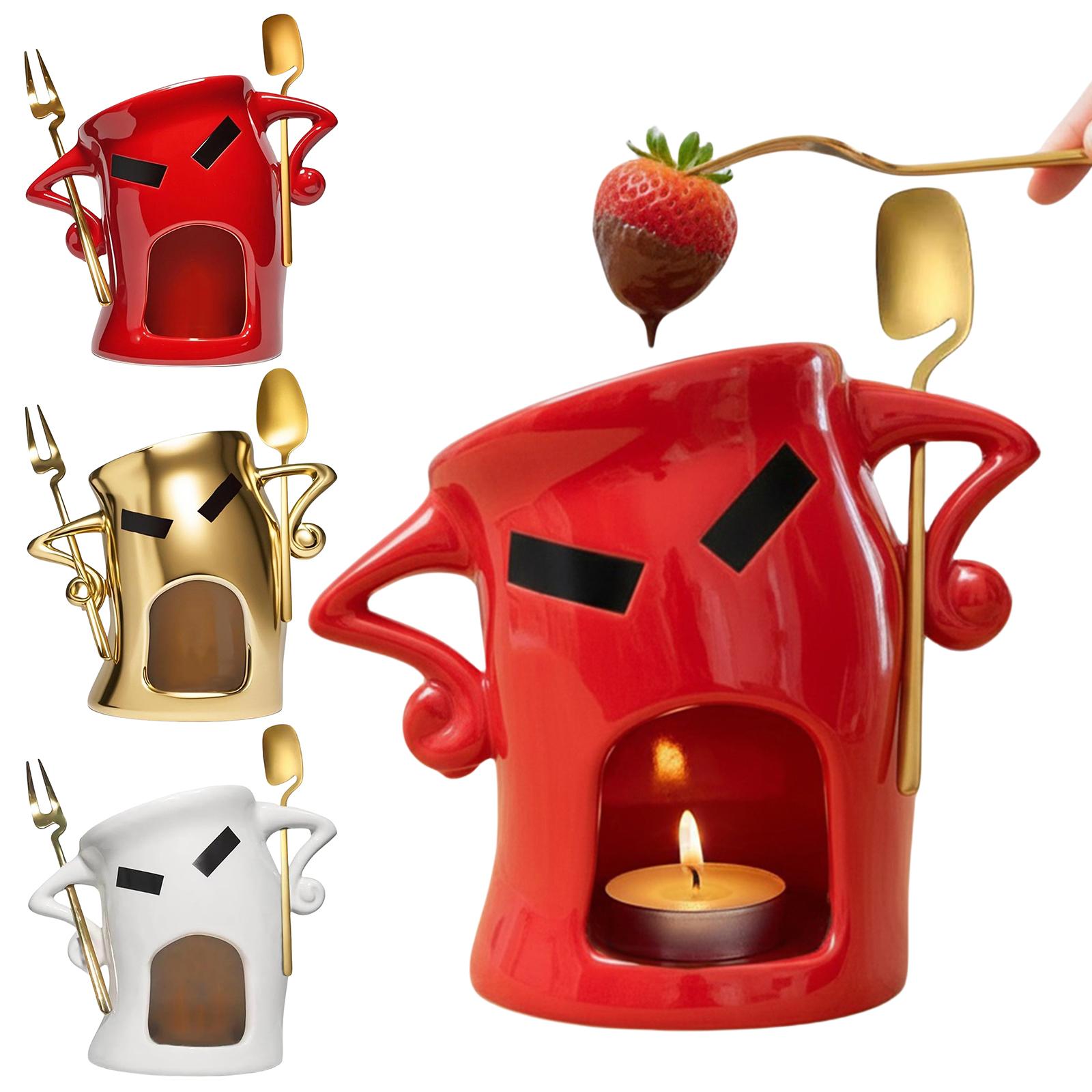Ceramic Mini Fondue Mug with Spork Chocolate Fondue Melting Cup Sweet Fondue Cup for Parties Cozy Nights Gifts oro