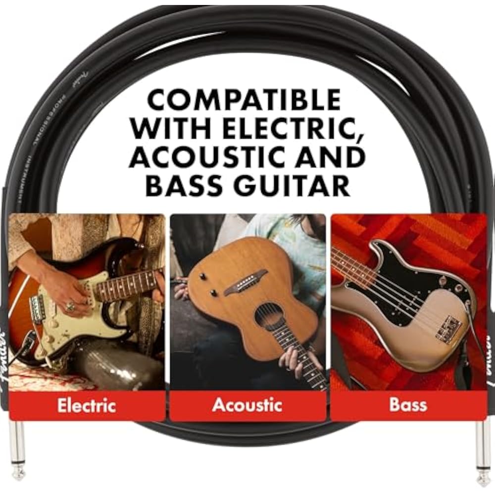 Fender Shielded Cable Professional Series Instrument Cable, Straight-Angle, 10', Black