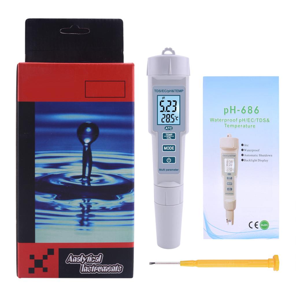 Digital PH Meter Tester 4 in 1 TDS EC Temp High Accuracy Pen Type Tester Water Quality Tester Fit for Pools Lab Drinking