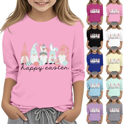 Casual Easter Printed Round Neck T-shirt With 7-point Sleeves For Children
