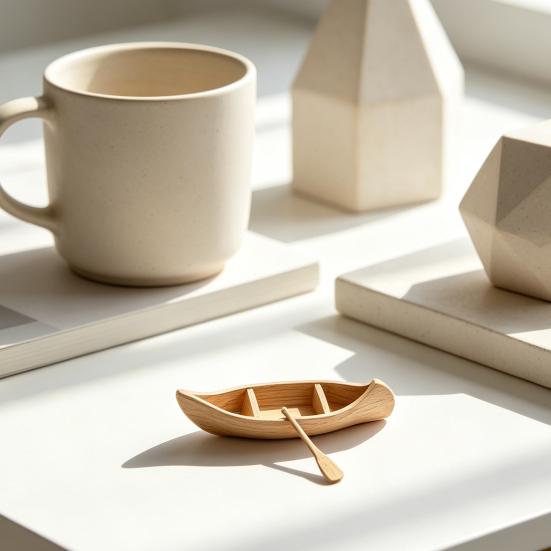 3D Printed Canoe Miniature Ornament, Compact Mini Boat Model with Paddle Accessories, Fine Wood Grain Texture Realistic Canoe Replica