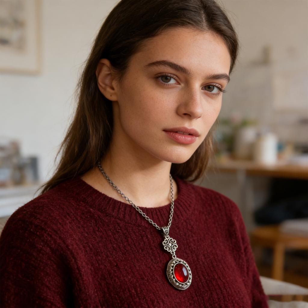 Oval Pendant Necklace For Women Vintage Red Quartz Crystal Clavicle Chain Jewelry Accessories for Party