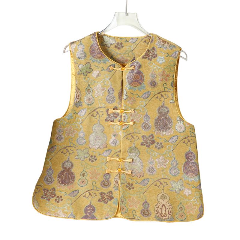 Mom's 2026 Chinese-Style Floral Satin Jacquard Women's Vest for Spring/Autumn