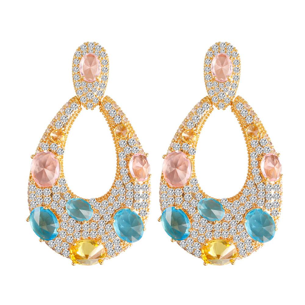 

Light Luxury Heavy Industry Design Sense Rainbow Romantic Big Earrings, Colorful Exaggerated Banquet Catwalk Zircon Earrings