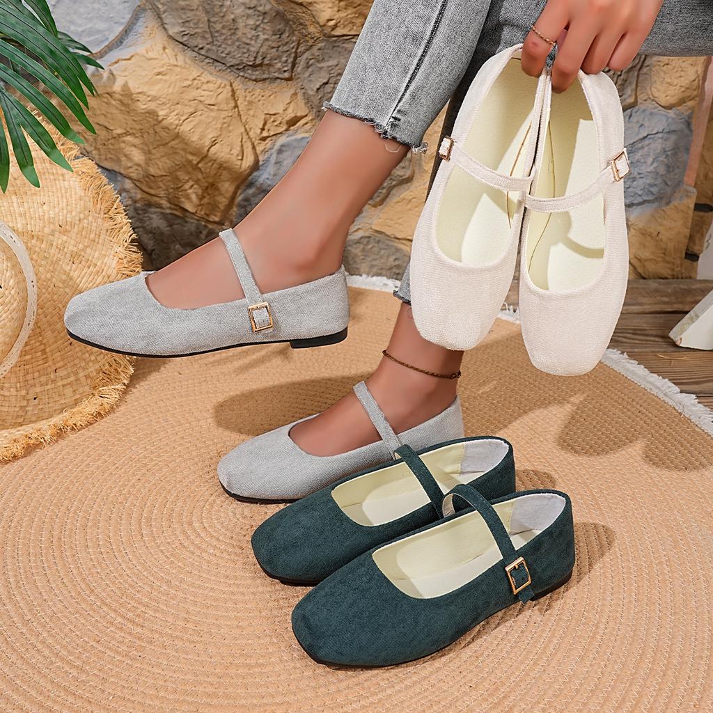 Scarpe Mary Jane Piatte in Stile Francese con Una Singola Fibbia, Punta Quadrata e Design a Taglio Basso, Che Esprimono Un Fascino Retrò