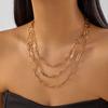 Vintage Gold Color Multi-layer Chain Stacked Necklace For Women Trendy Minimalist Geometric Pendant Necklaces Party Jewelry Gift
