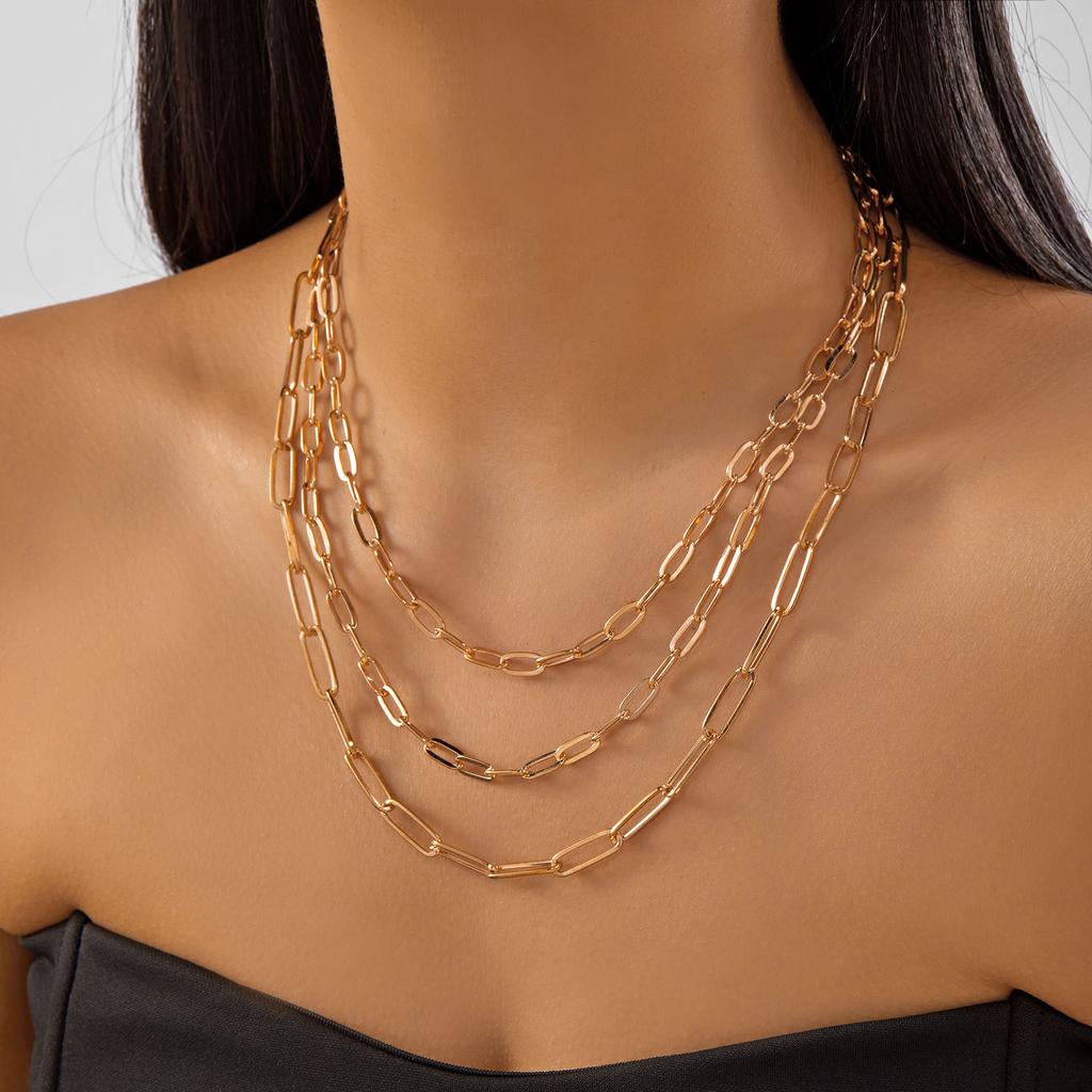 Vintage Gold Color Multi-layer Chain Stacked Necklace For Women Trendy Minimalist Geometric Pendant Necklaces Party Jewelry Gift
