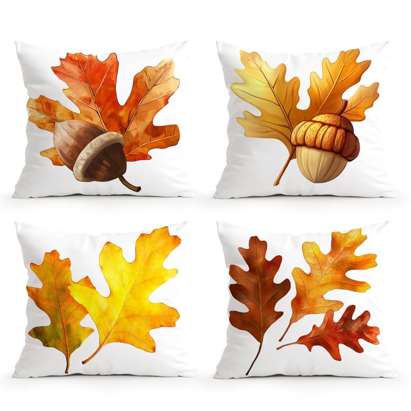 Home Decor Autumn Oak Leaves And Acorns Throw Pillow Covers Pattern Cushion Cover Suitable For Sofa Bedroom Car Pillow Cover