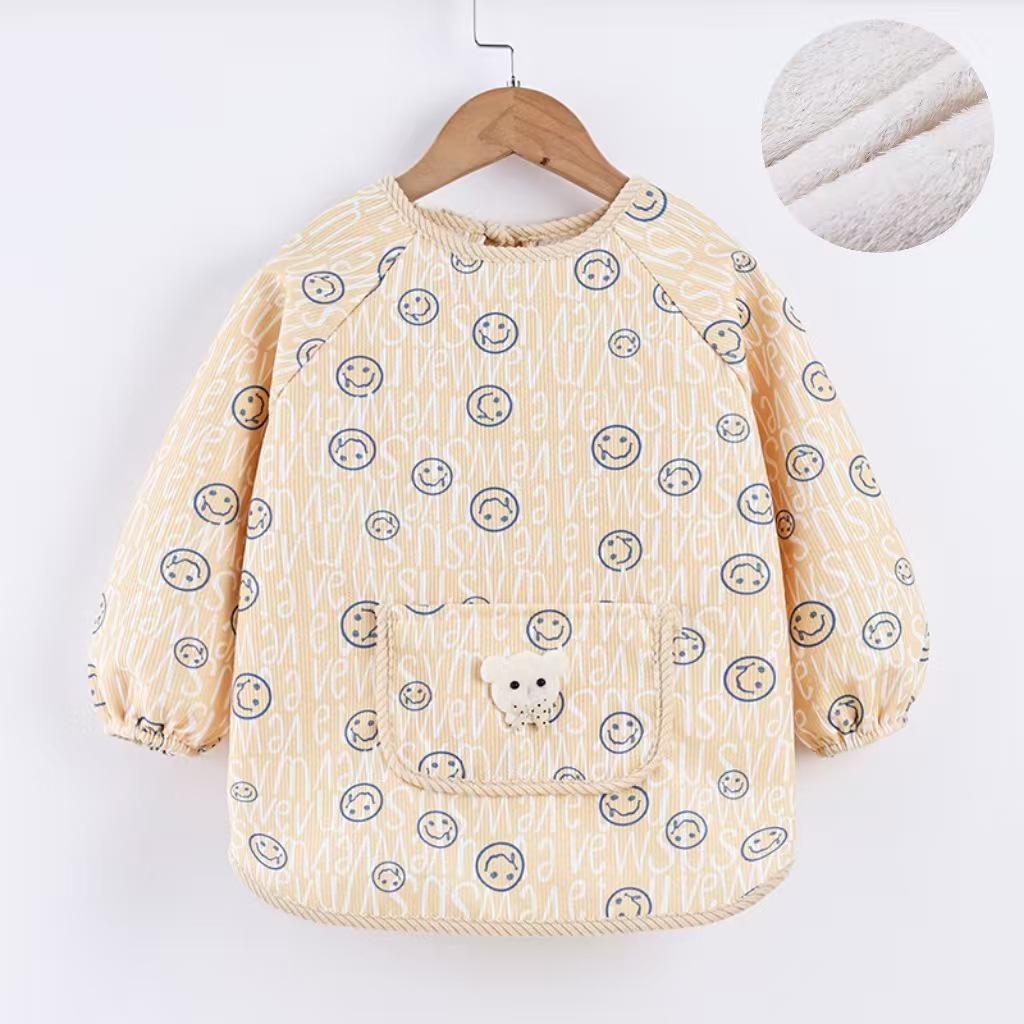 Reversible Thickened Baby Warm Smock for Autumn and Winter - Long Sleeve Anti-dirty Apron for Kids